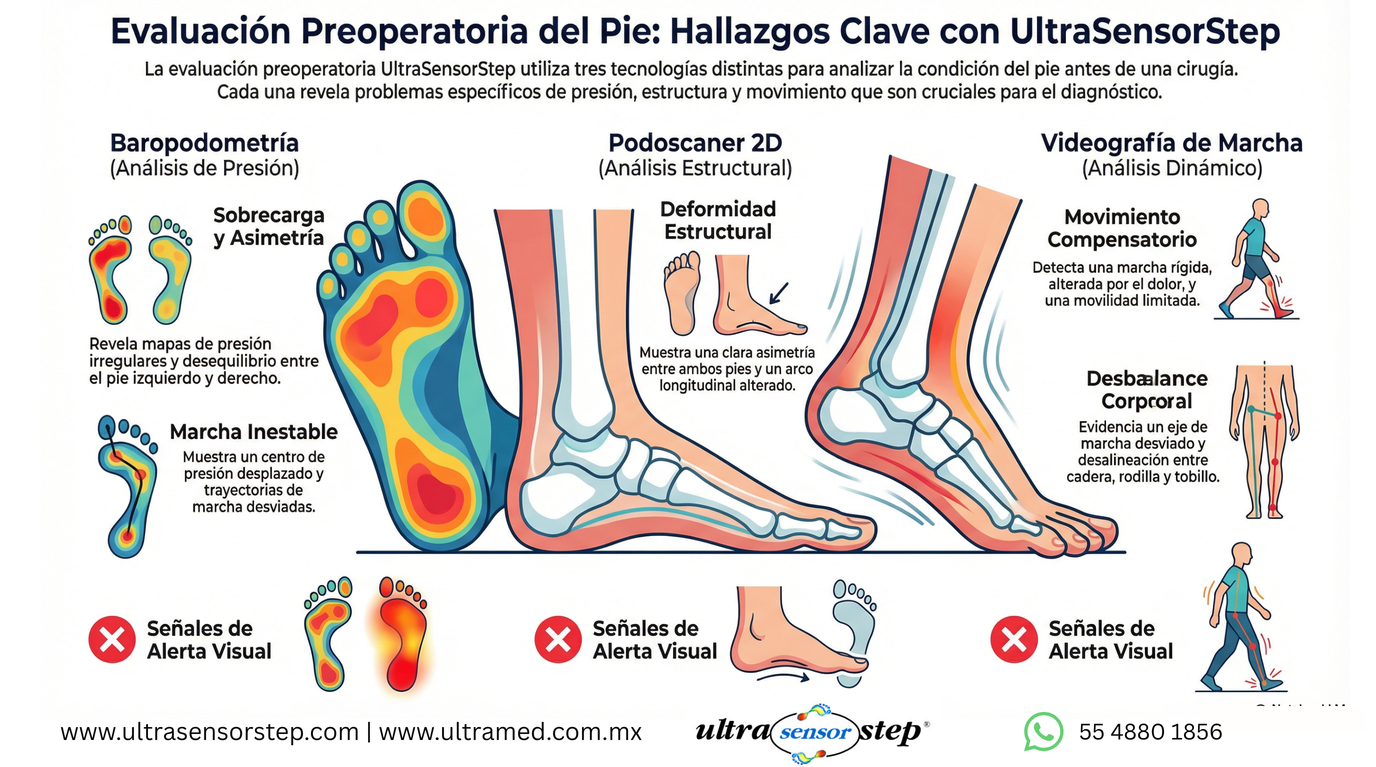 Evaluación preoperatoria del pie con baropodometría, podoscaner 2D y videografía de marcha